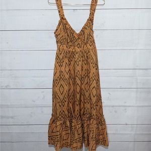 Joie Ikat Print Silk Ruffled Boho Sleeveless Midi Dress Orange Women's Size 6